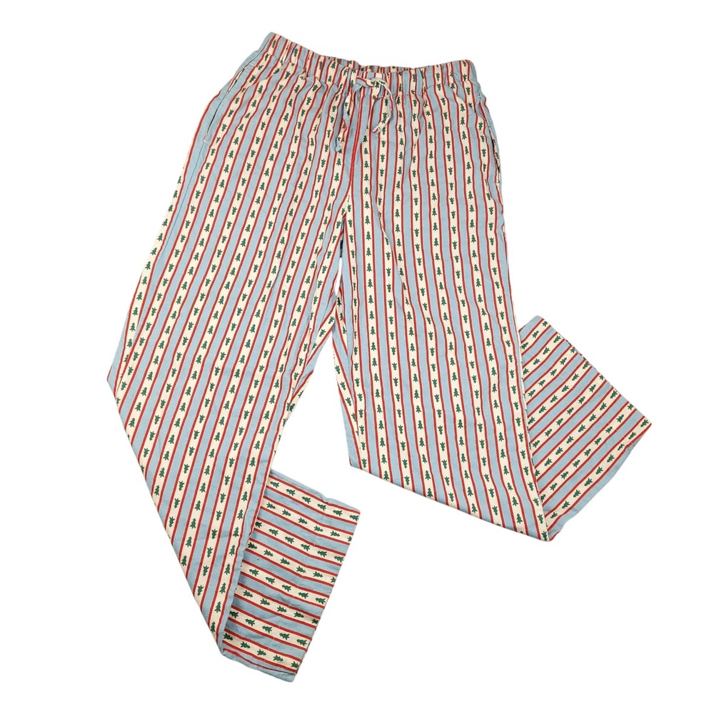 Hanna Andersson Tree Ribbons Blue Adult Holiday Flannel Pajama Pants Sz Medium